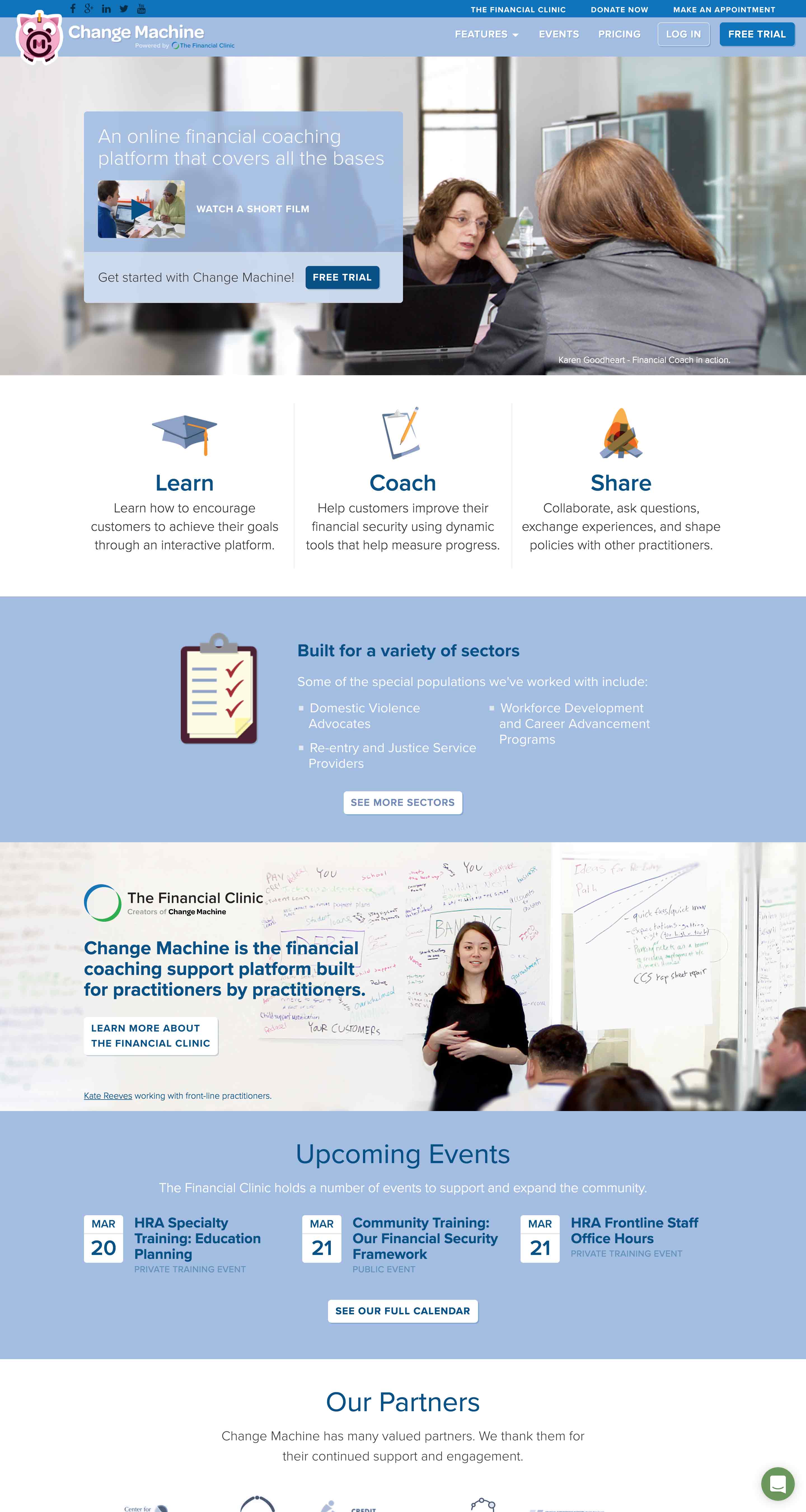 Desktop mockup of the Change Machine homepage