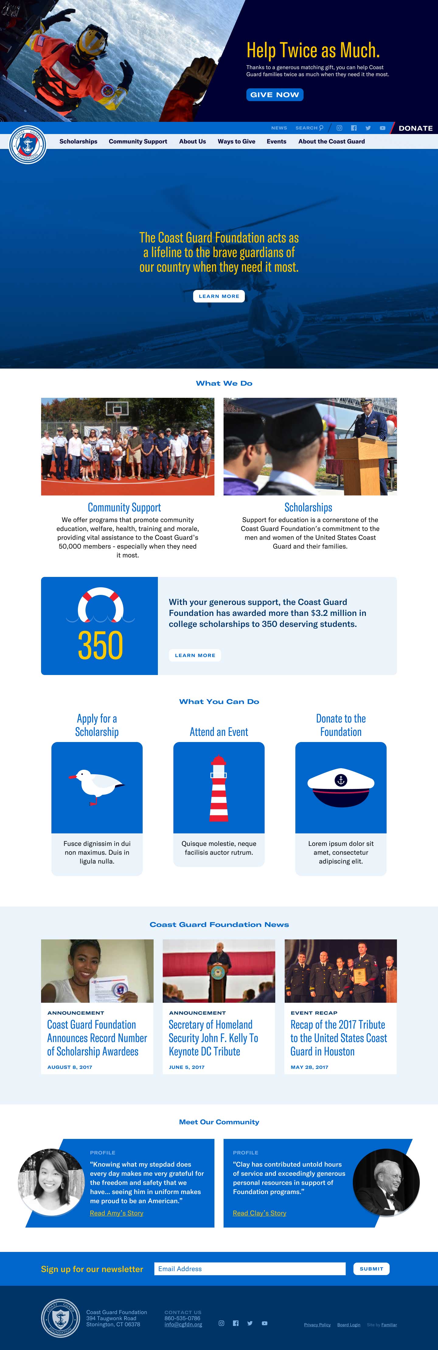 Desktop mockup of the Coast Guard Foundation homepage