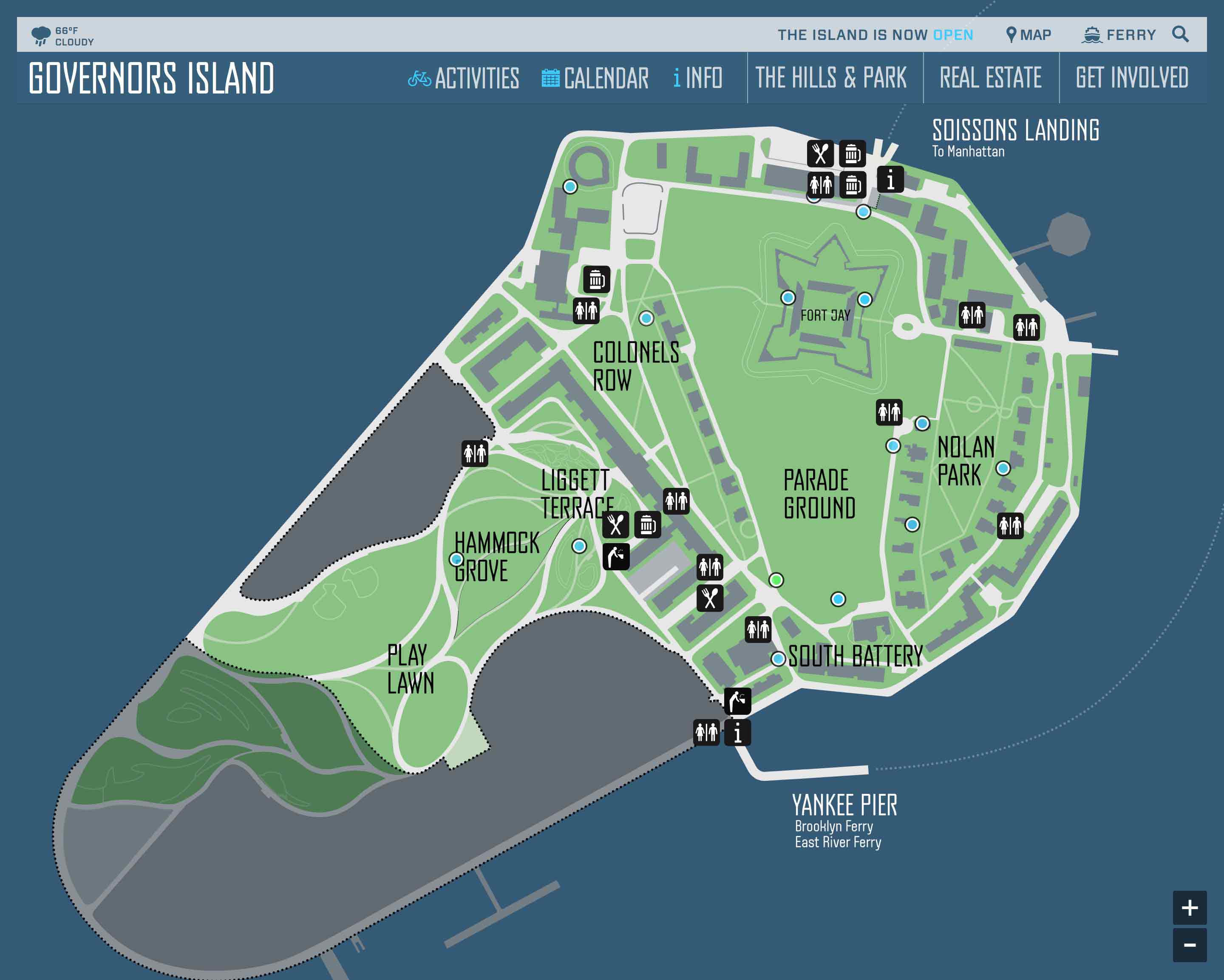 Desktop mockup of the Governors Island map