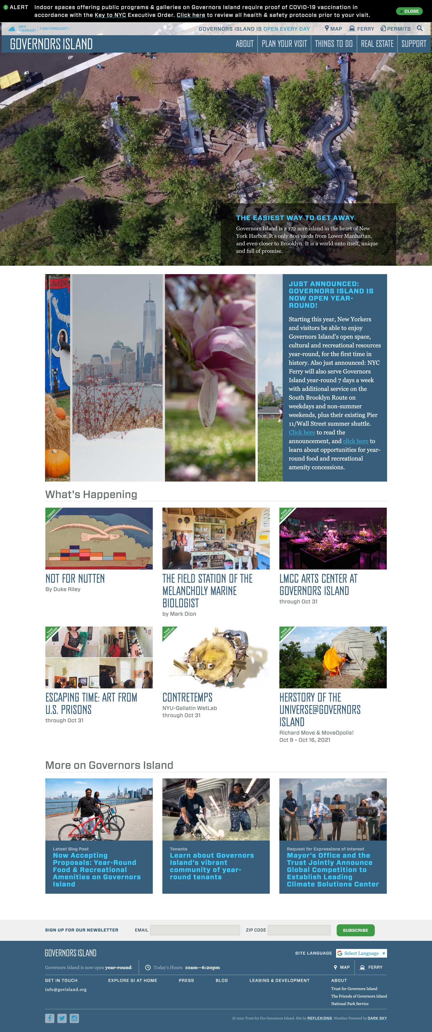 Desktop mockup of the Governors Island homepage