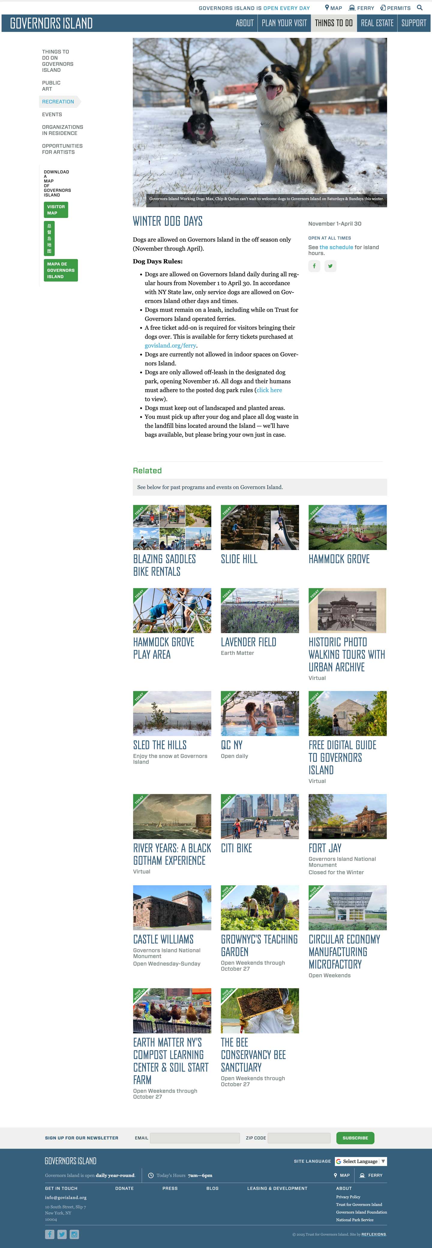 Desktop mockup of a Governors Island event detail page