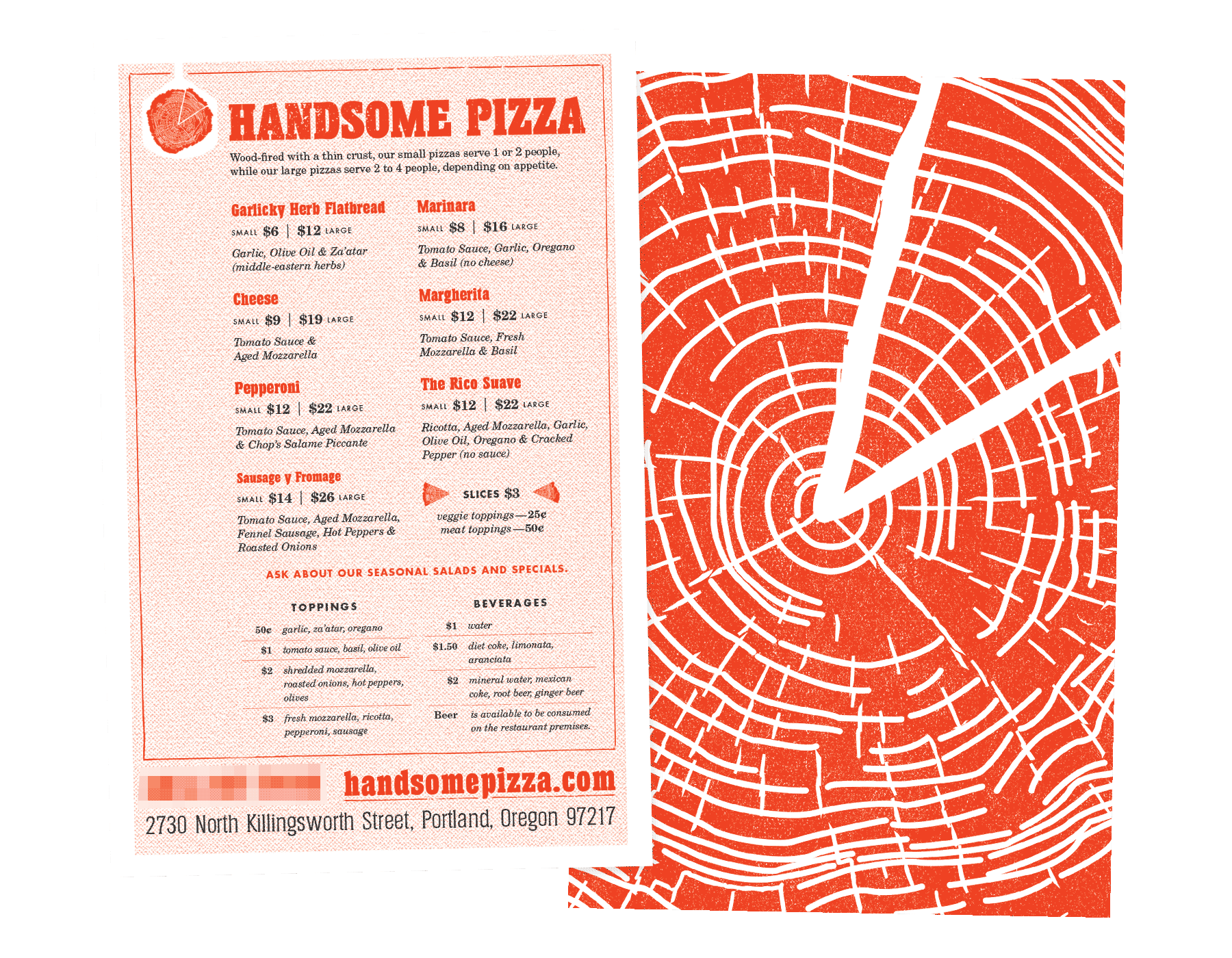 Mockup of the front and rear of a smaller takeout menu