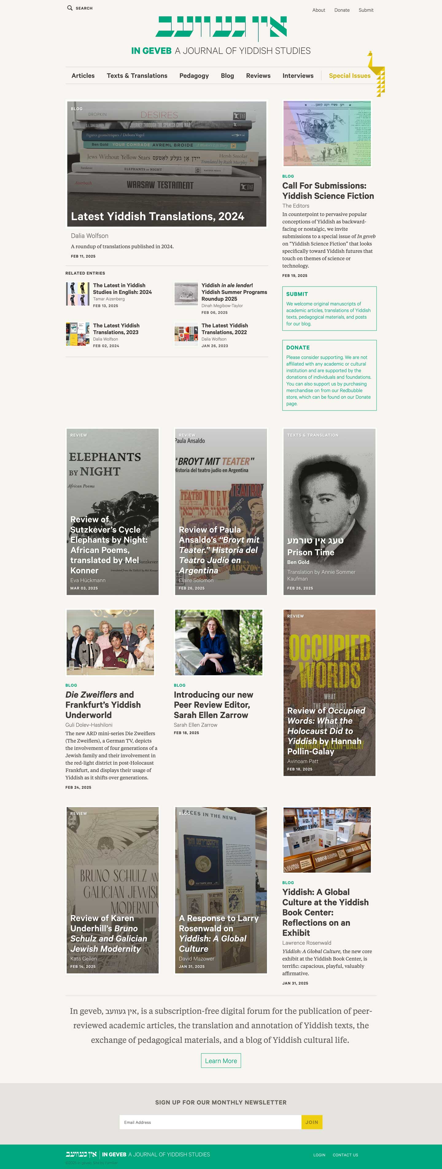 Desktop mockup of the In Geveb homepage