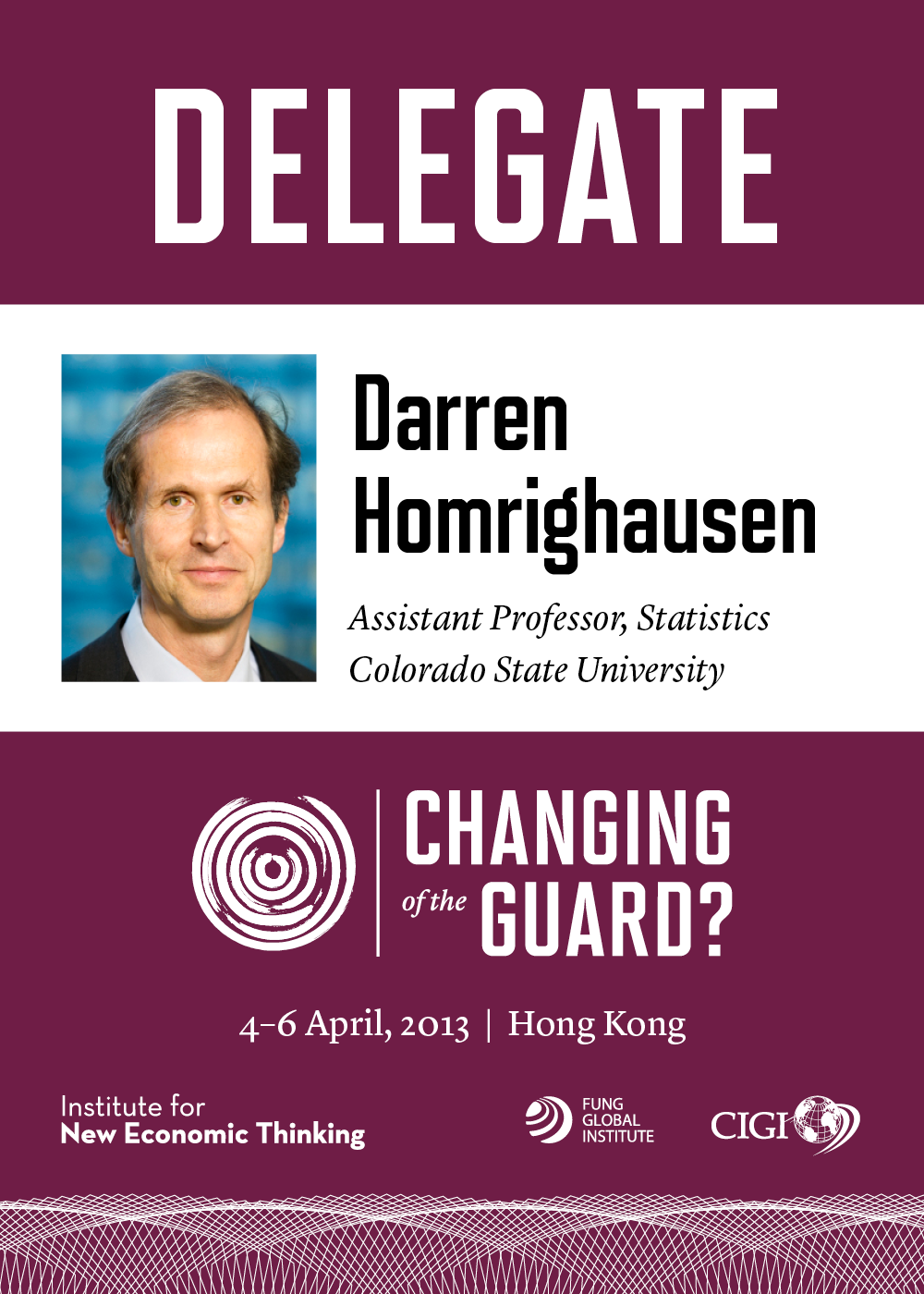 Sample color coded delegate badge for Changing of the Guard conference