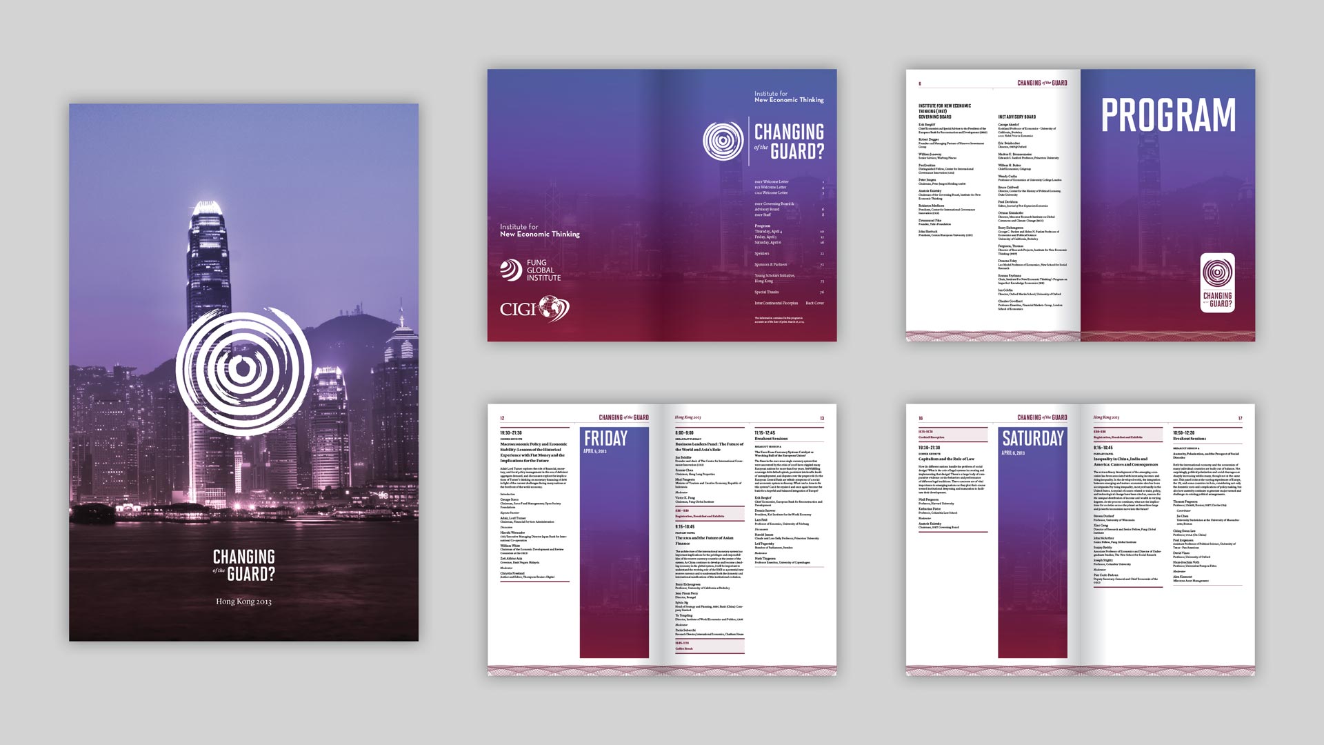 Front cover and selected interior spreads from the Changing of the Guard conference program