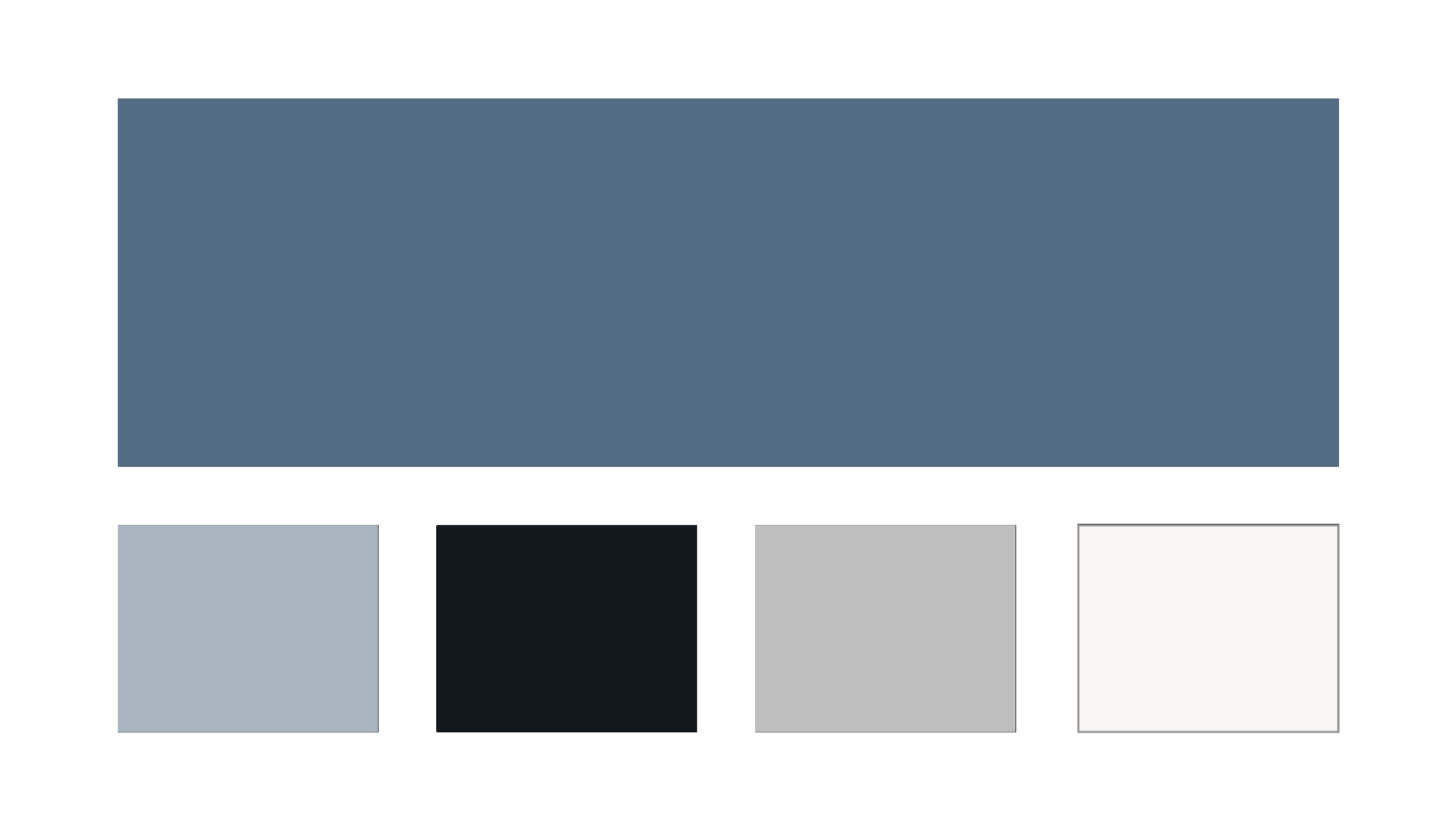 Visual representation of the color palette used for the site (gray blue, cool gray, black, warm gray, off white)