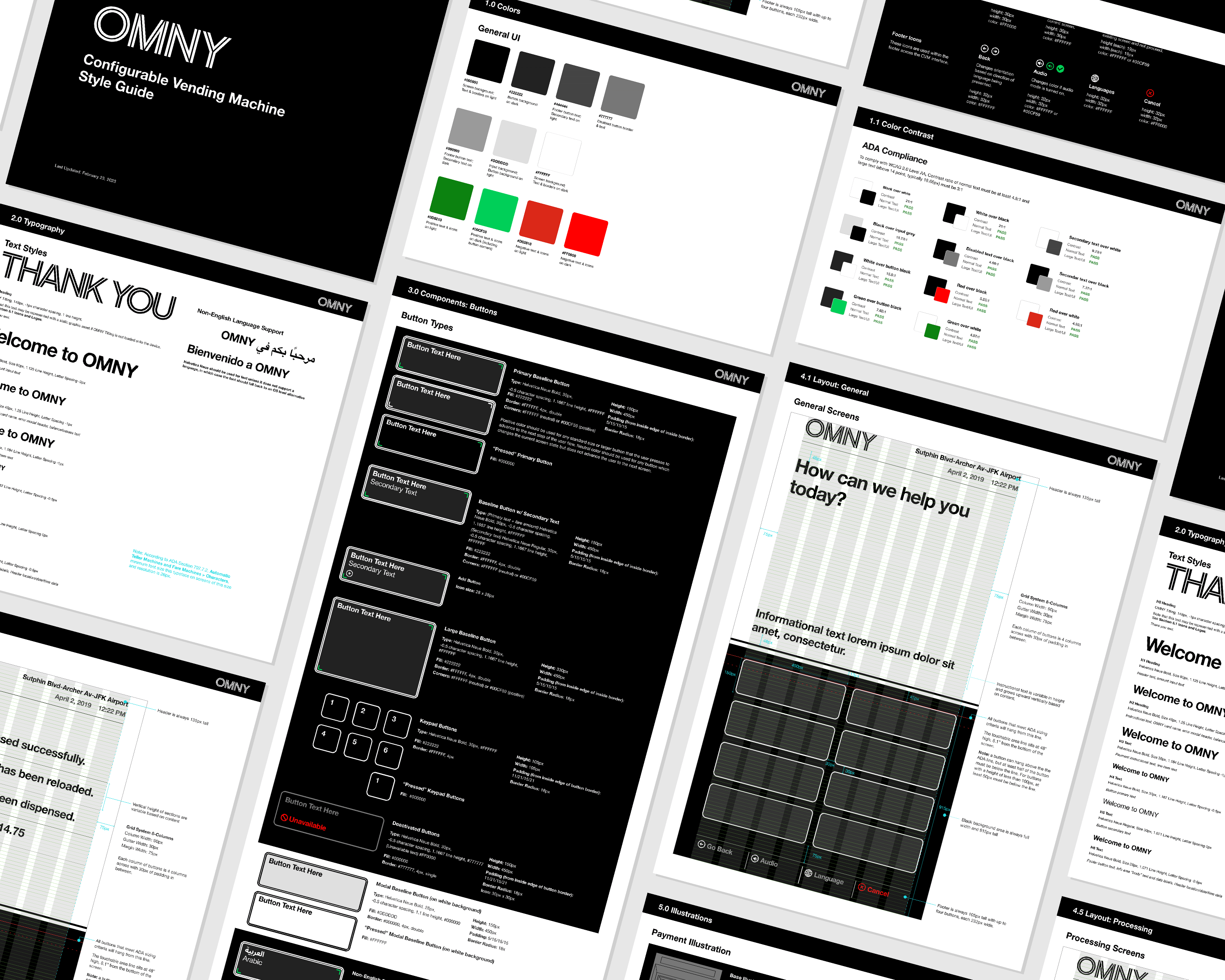 Stylized selection of OMNY vending machine styleguide pages