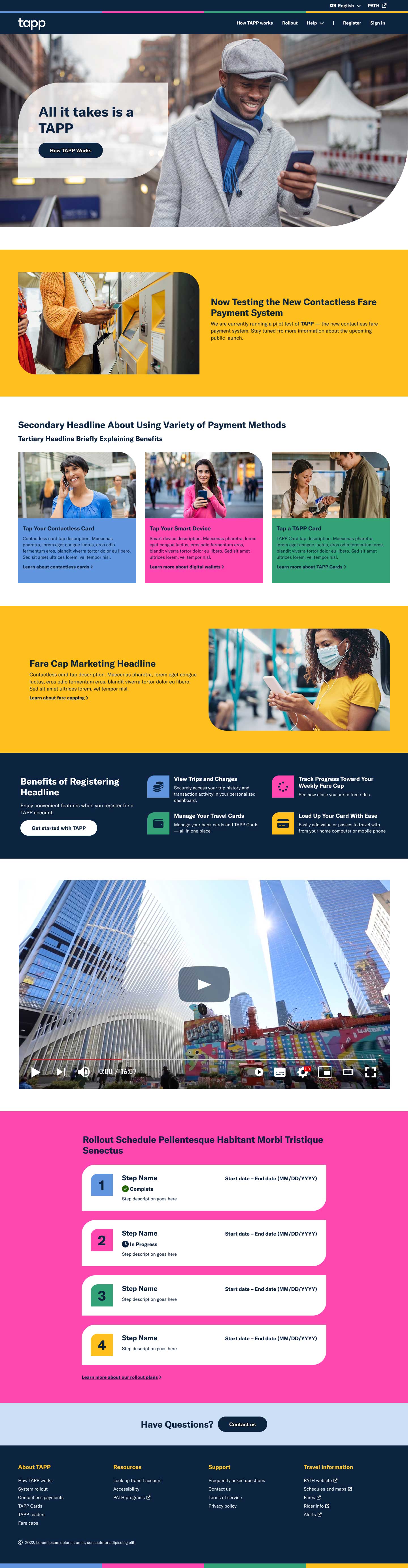 Mockup of the TAPP homepage at desktop breakpoint