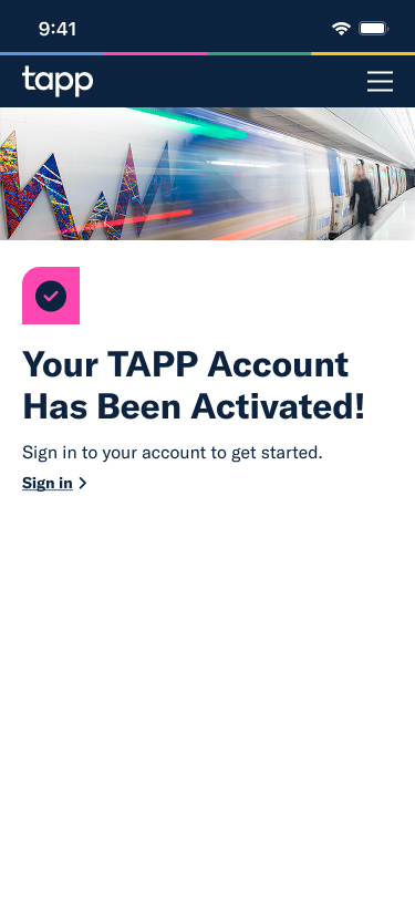 Mobile mockup of the TAPP registration success message