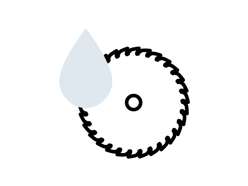 Simplified illustration of a saw blade with water