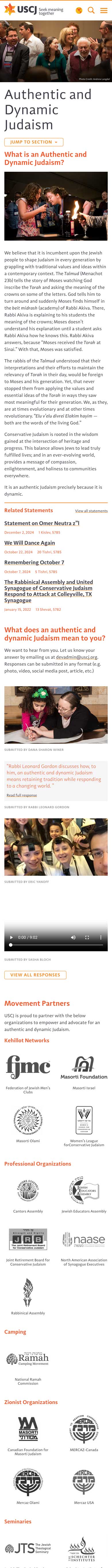 Mobile mockup of the USCJ Authentic and Dynamic Judaism page