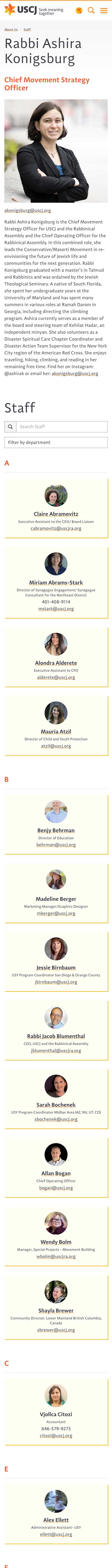 Mobile mockup of a USCJ staff detail page
